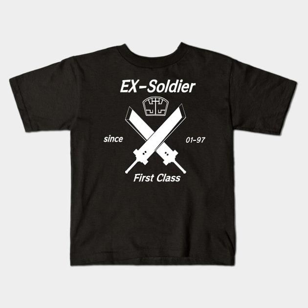 Ex Soldier[white](FFVII) Kids T-Shirt by monkeyfan250